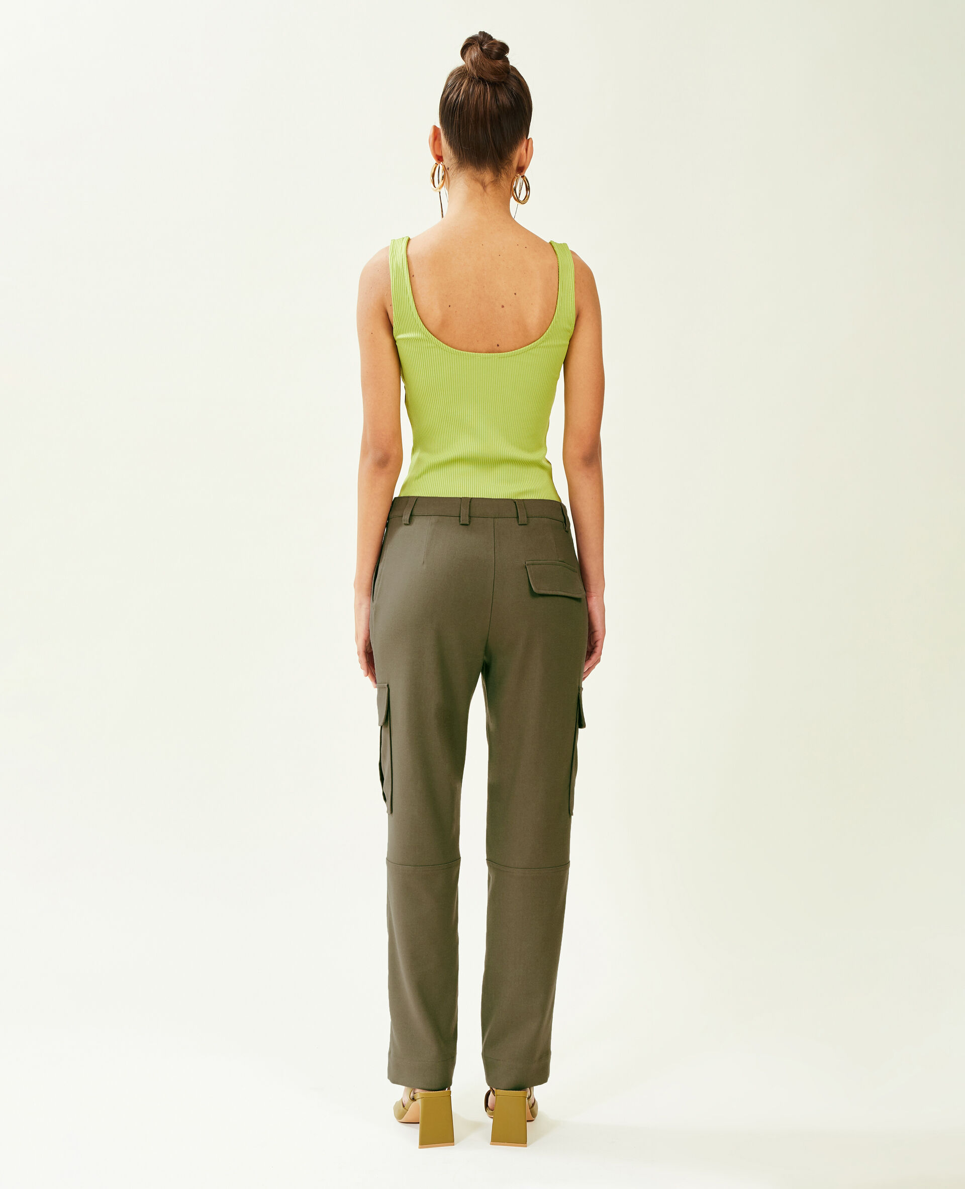 Pantalon cargo uni - Vert kaki