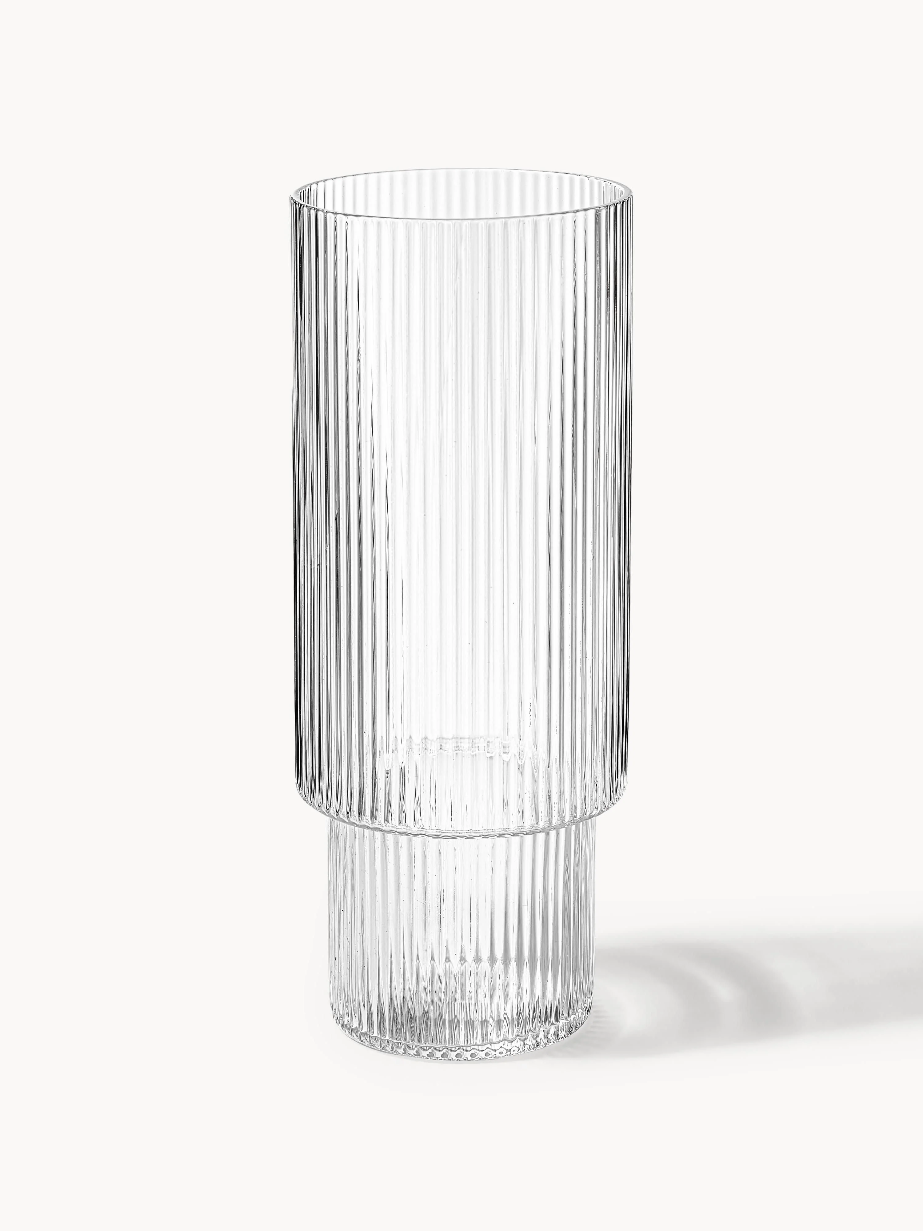 Mondgeblazen longdrinkglazen Ripple met groefreliëf, 4-delig