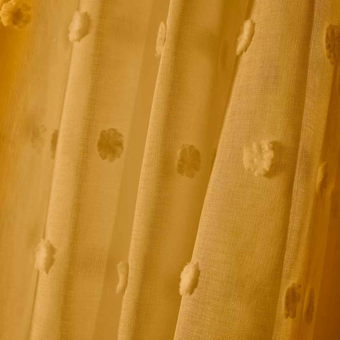 Voilage oeillets pompons (140 x 240 cm) Emie Jaune moutarde