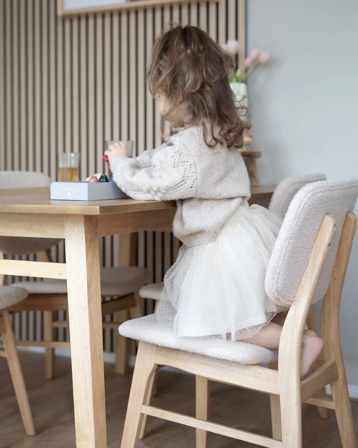 Set van 2 eetkamerstoelen ELAINE Hout Lichtbruin/beige