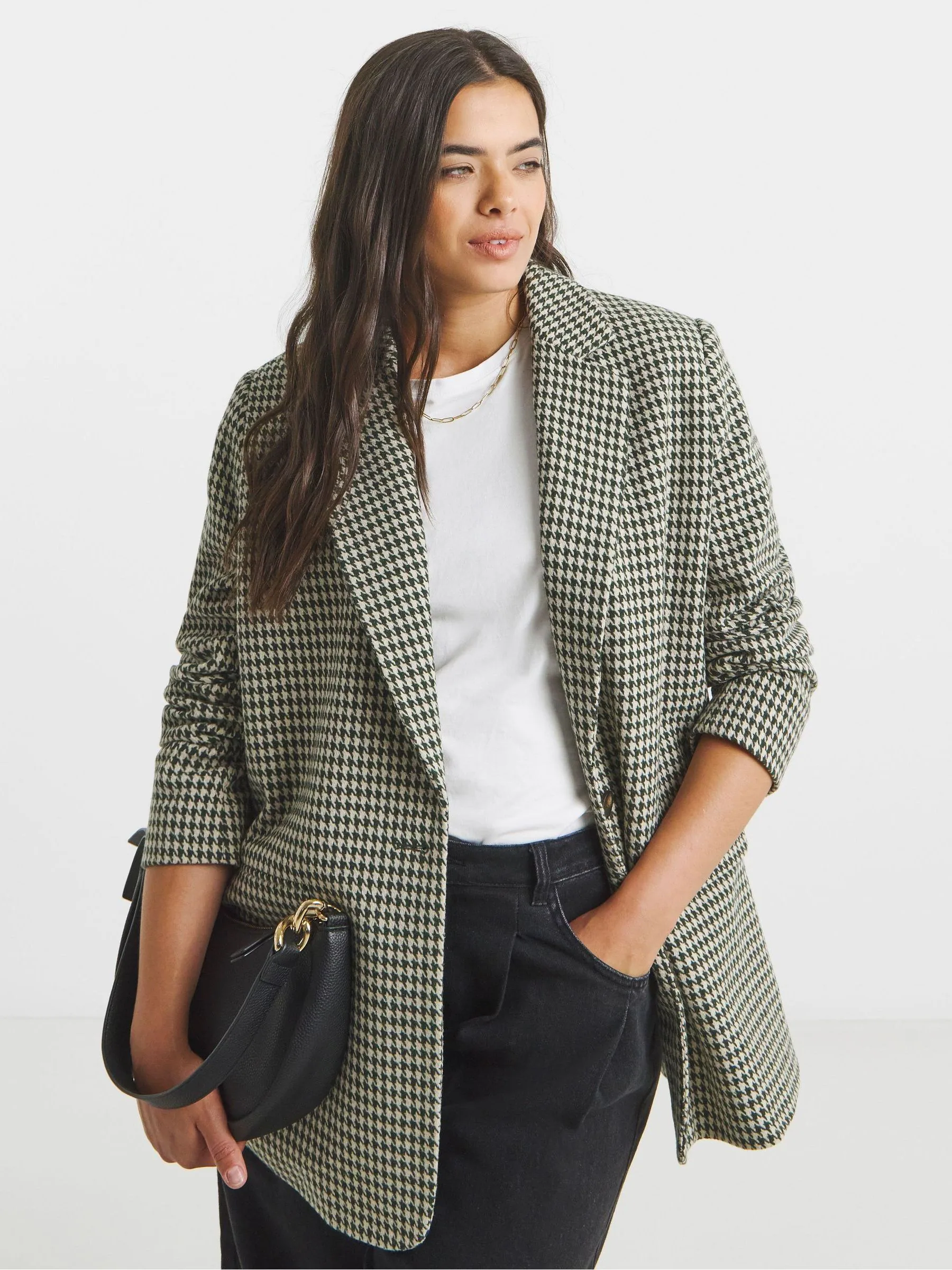 Simply Be blazer met pied-de-poule en enkele rij knopen