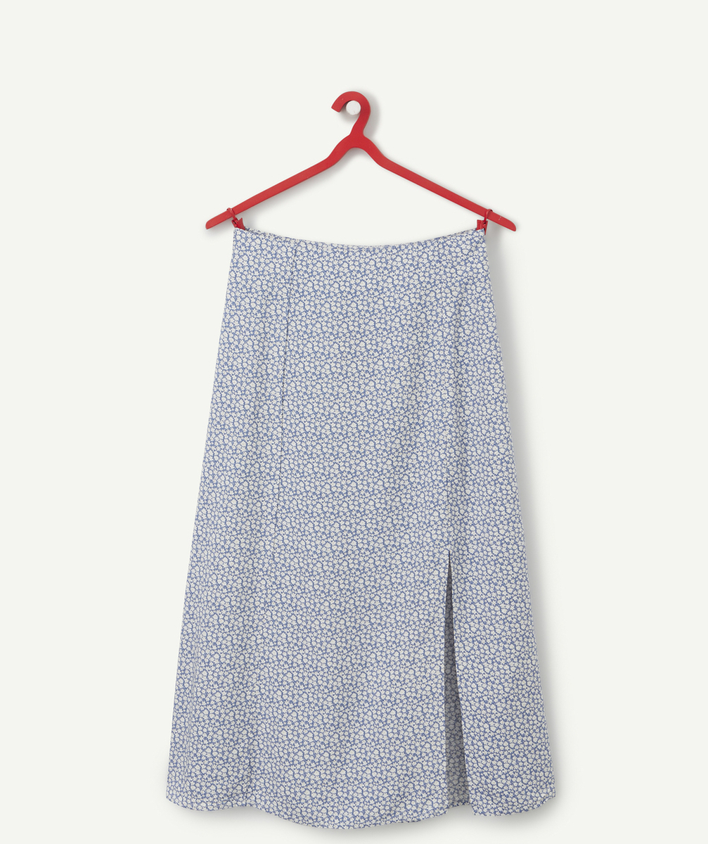 JUPE LONGUE BLEUE À IMPRIMÉ FLEURI AVEC FENTE EN VISCOSE RESPONSABLE