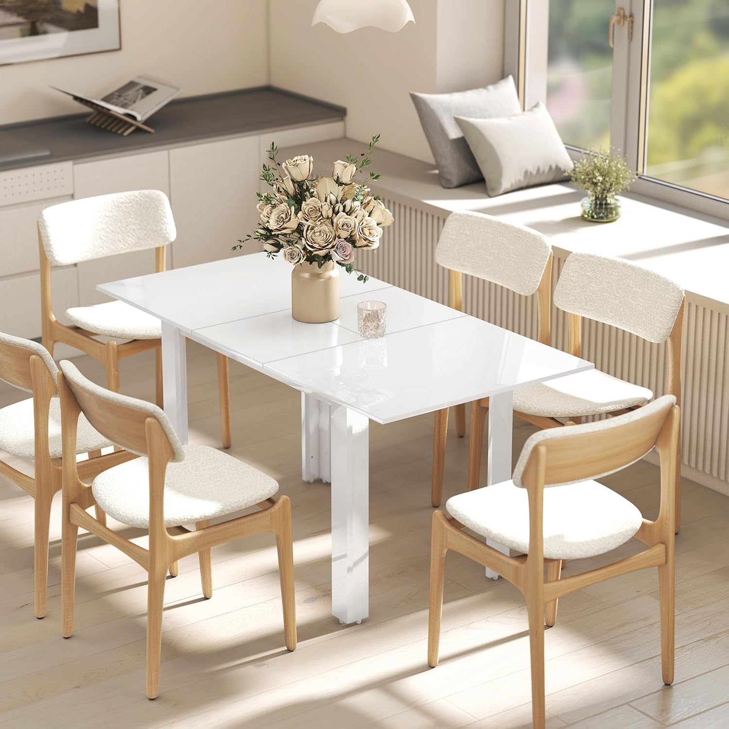 HOMCOM Esstisch ausziehbar 120-160 x 80 cm Küchentisch für 4-6 Personen Modern Esszimmertisch für Küche, Esszimmer, Hochglanzweiß