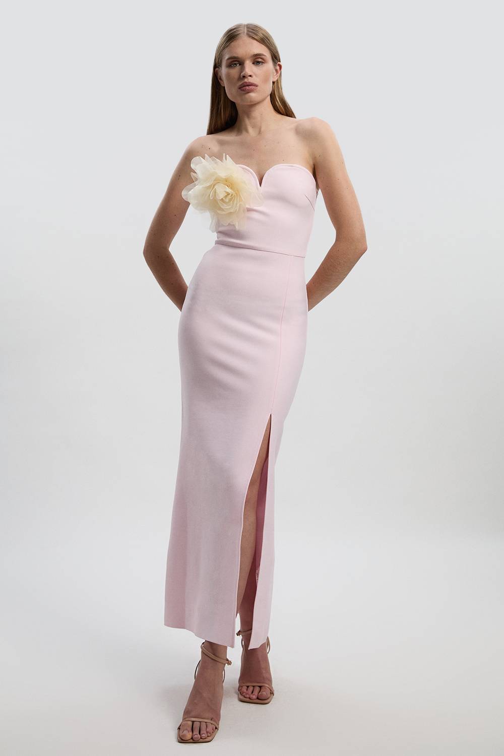 KarenMillen Robe Mi-Longue Moulante à Bandage avec Détails Rosettes
