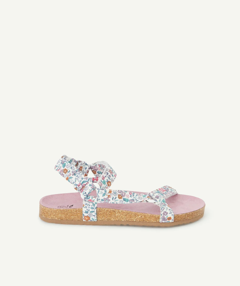 SANDALES FILLE BLANCHES ET ROSES IMPRIMÉES FLEURIES AVEC SCRATCH