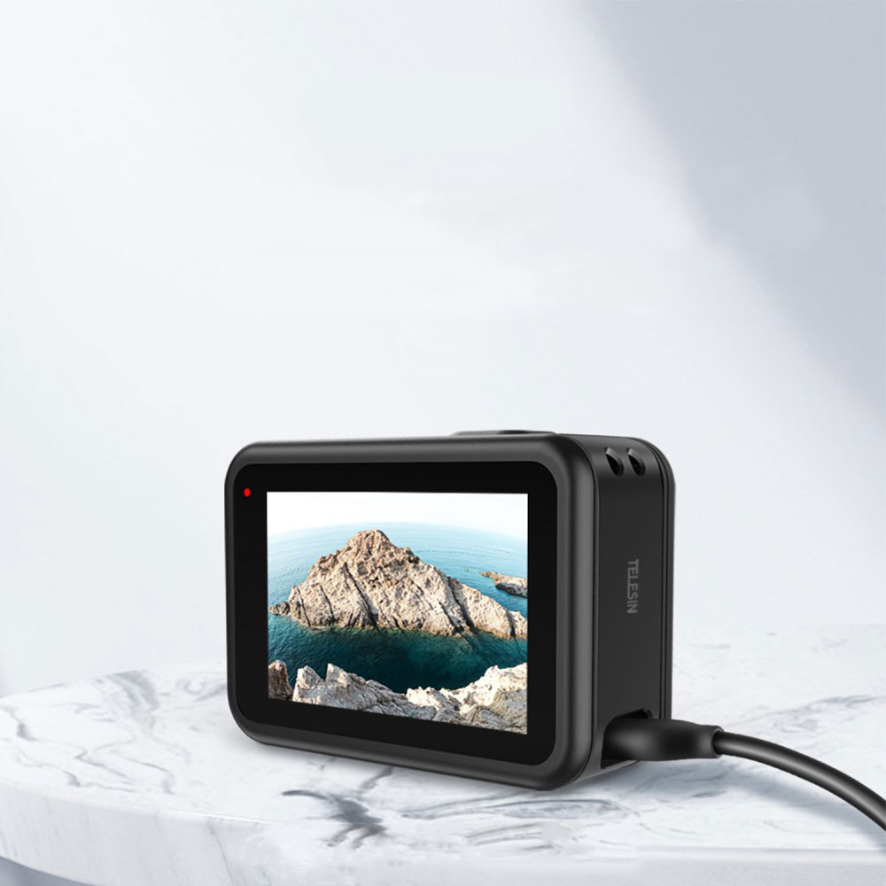GoPro Hero 12 Black / 11 Black / 10 Black / 9 Black Batterieabdeckung Akkudeckel mit Ladeanschluss inkl. Handschlaufe - Schwarz