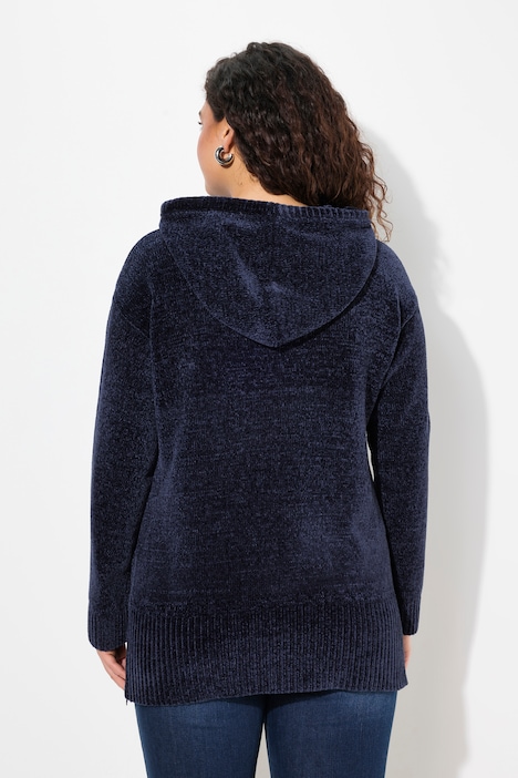 Chenille-Hoodie, Kapuze, Kordel, Langarm