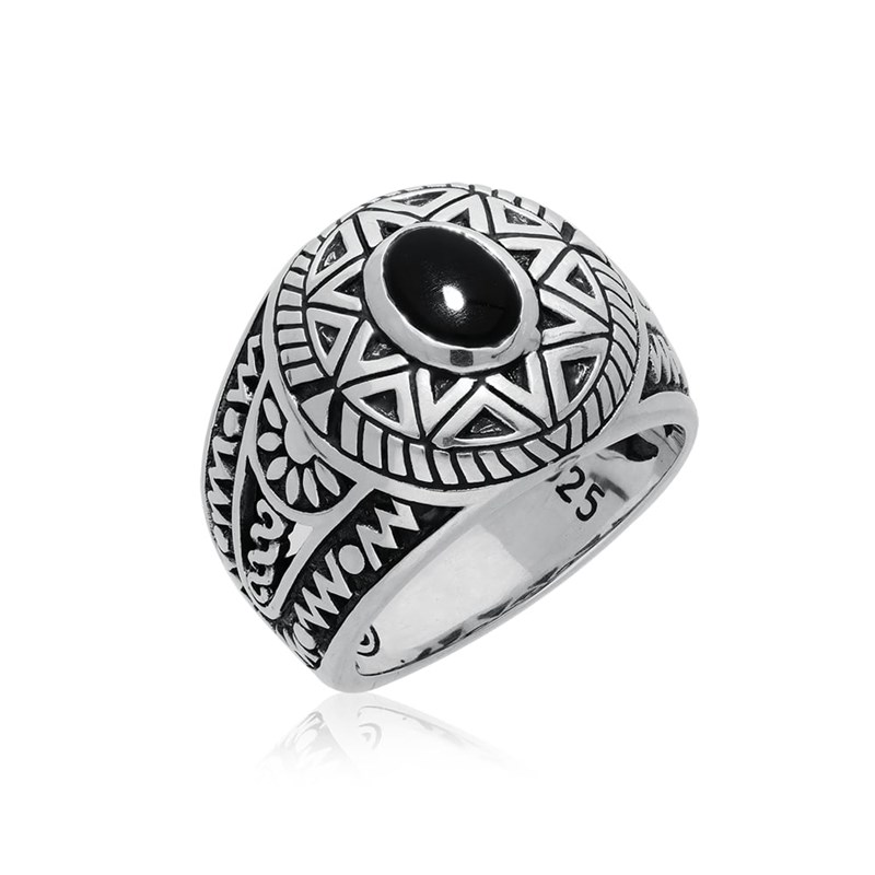 Bague Homme Argent Soleil Ethnique Onyx