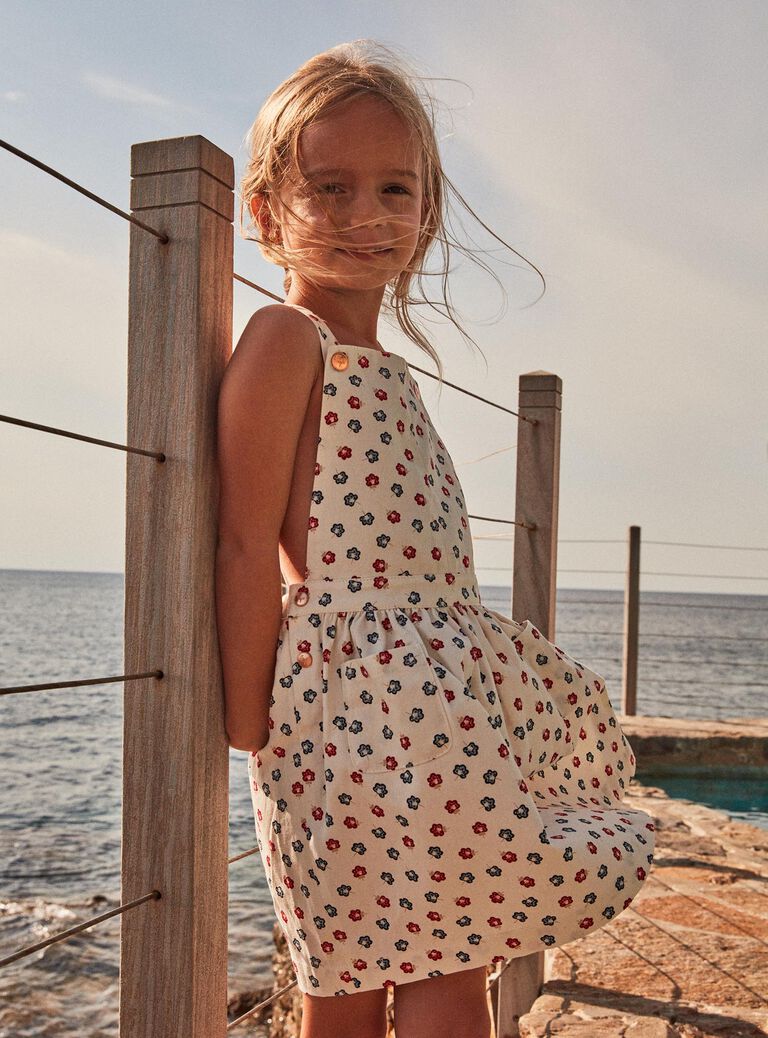 Robe salopette écrue fleuri
