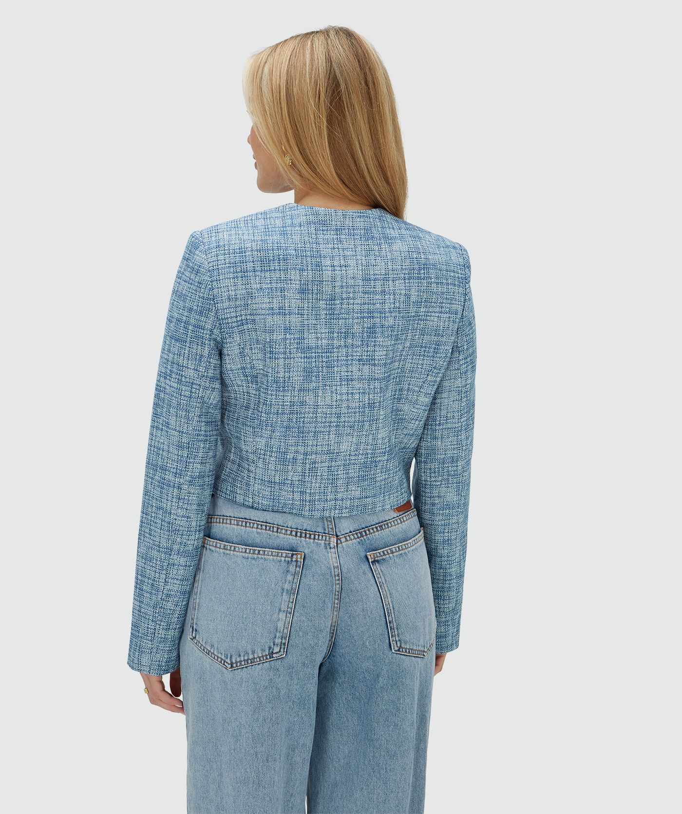 JV-REMI cropped blazer met lurex - blue bouclé