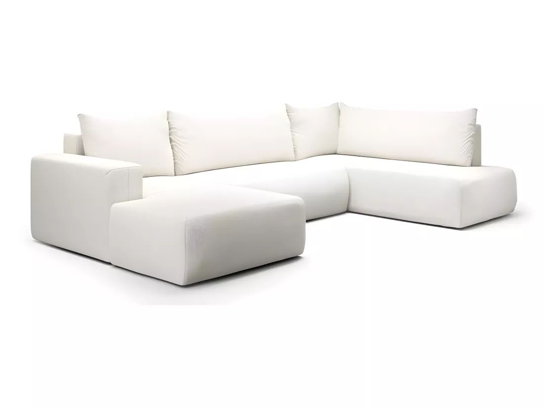 Canapé U 5 places convertible coffre Bliss Blanc Cassé