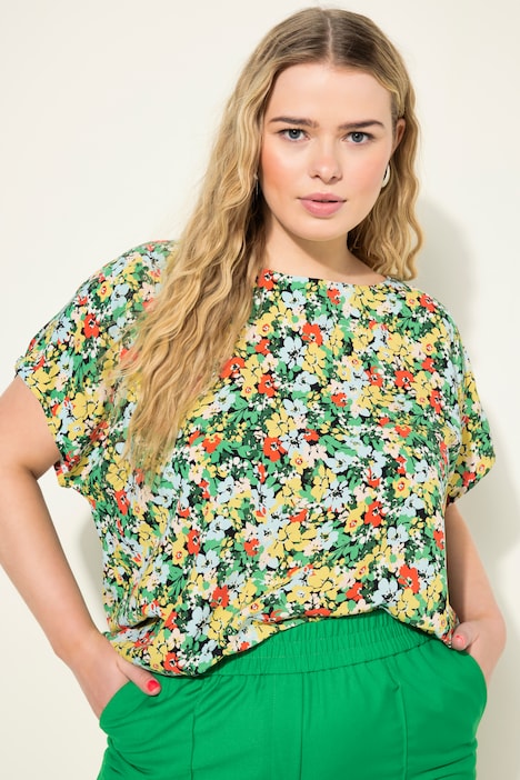 Blusenshirt, oversized, Flower Print, Rundhals