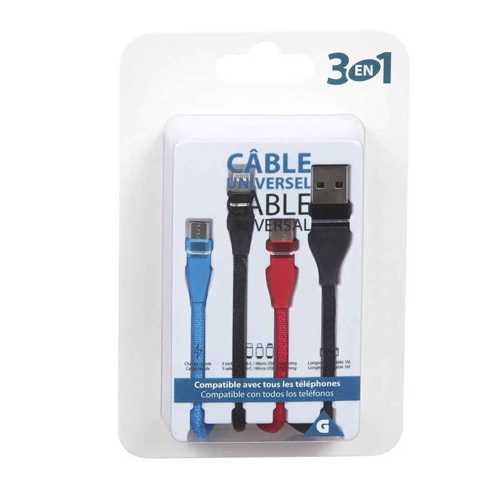 Adaptateur USB 3 en 1 USB-C - micro USB - Lightning