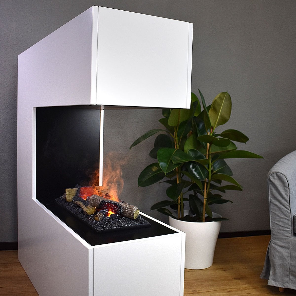 GLOW FIRE 'Schiller' elektrische haard | Waterdamphaard met OMC 600 inclusief hout in de kleur wit als roomdivider | HxBxD: 120x120x37 cm