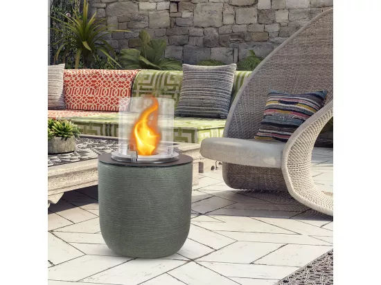 Brasero de jardin cheminée au bioéthanol pour intérieur et extérieur RAFFAELLO Sauge Verte d.35 x h55