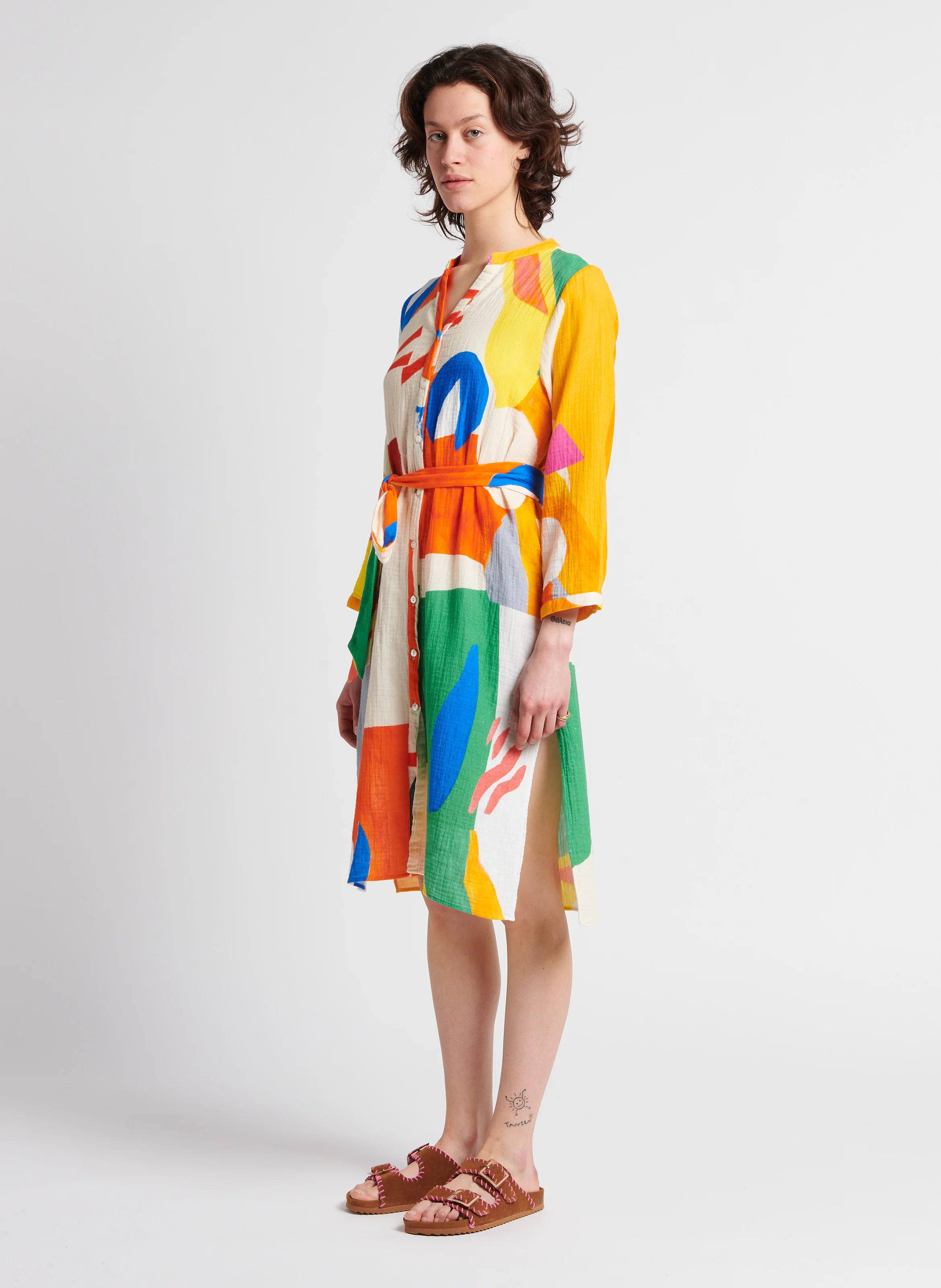 GEOMETRIE JOE - Robe chemise midi imprimée en coton | Multicolore