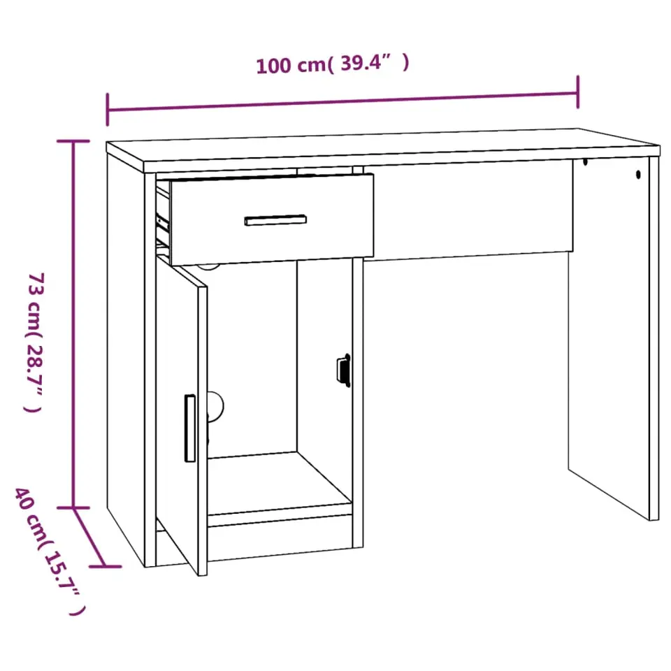 vidaXL - Bureau - Wit - Bewerkt hout