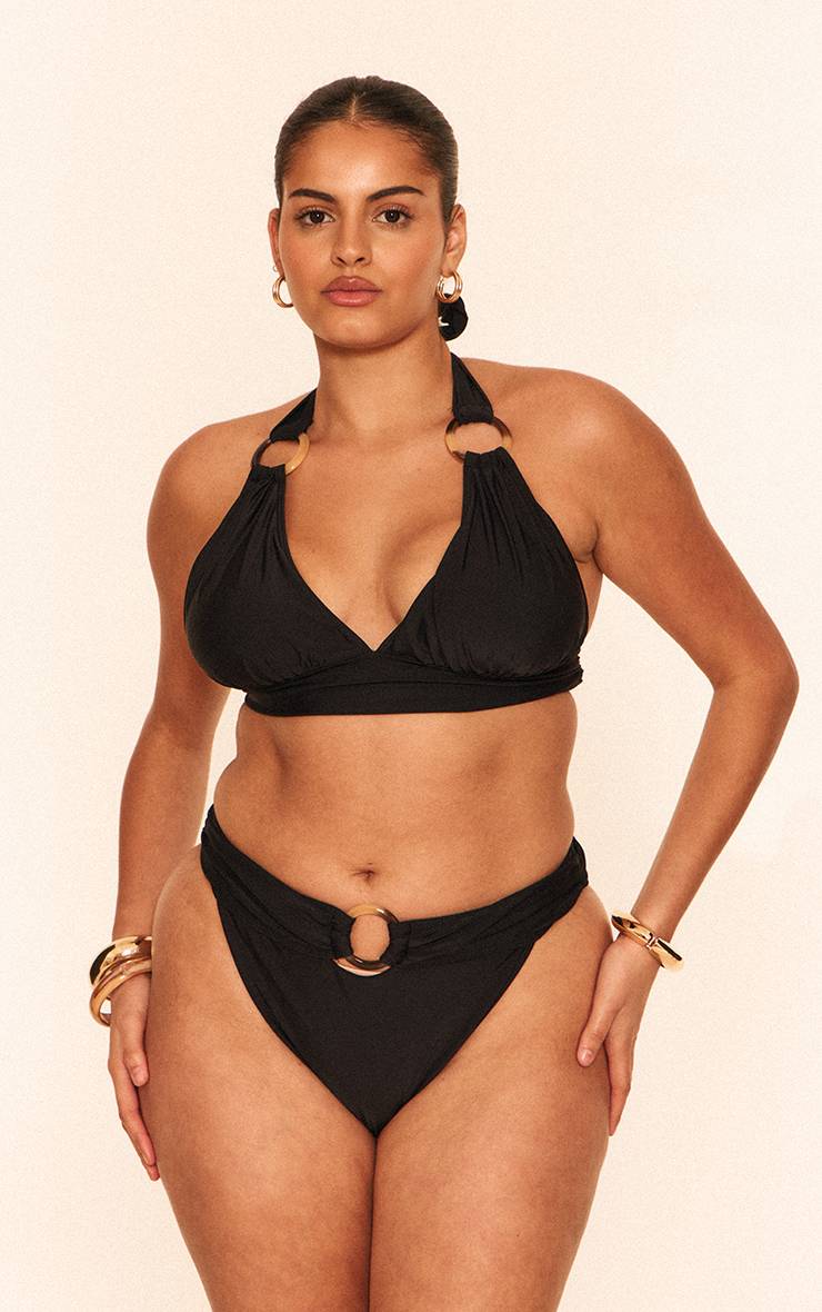 Noir Bas De Bikini Tanga Grande Taille Avec Détails Anneaux En O