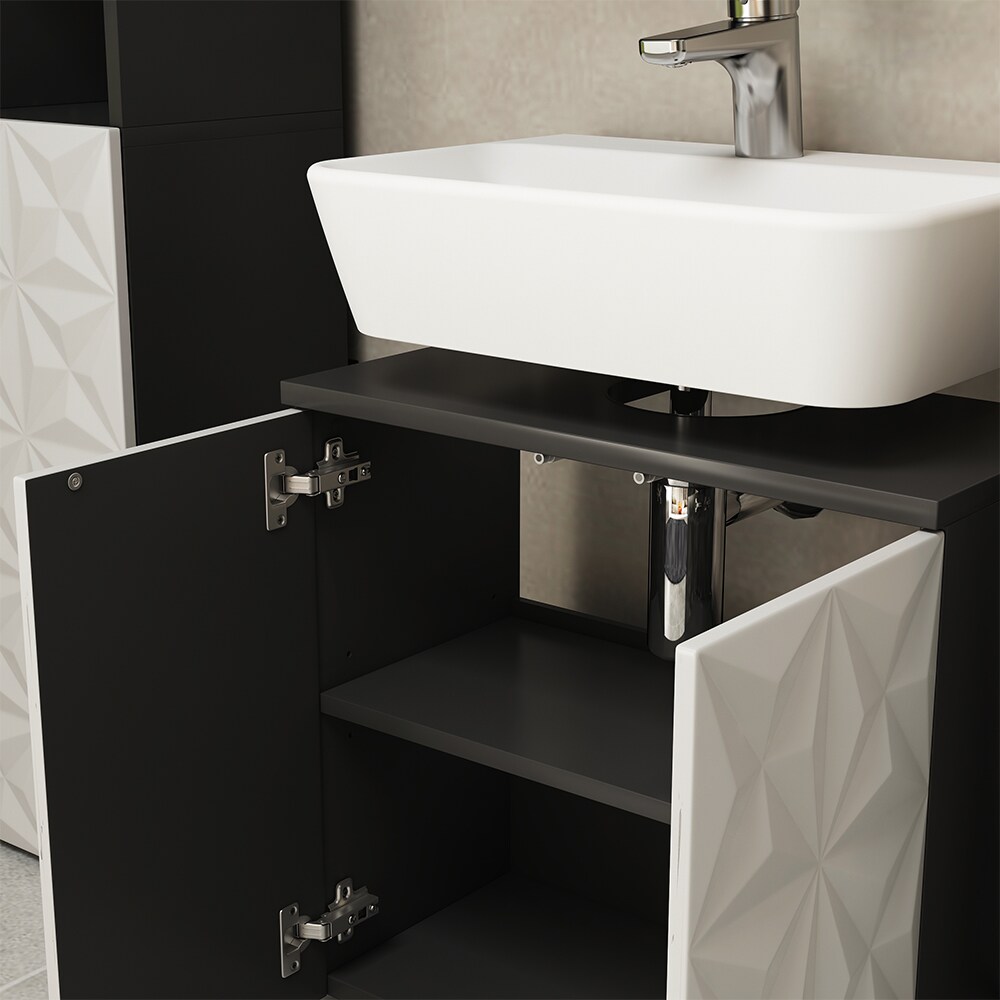 Vicco Waschtischunterschrank Waschbeckenunterschrank Edge Schwarz Weiß modern 60x57 cm Badezimmer Schrank Badschrank Badkommode Badmöbel 2 Türen