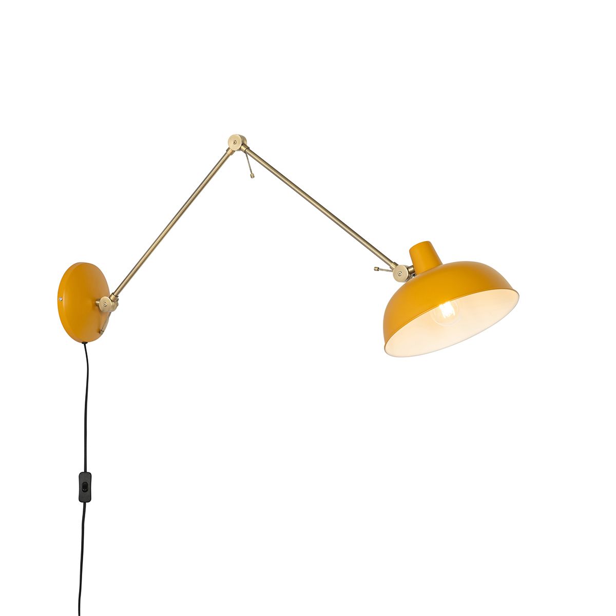 Retro wandlamp staal geel met brons - Milou