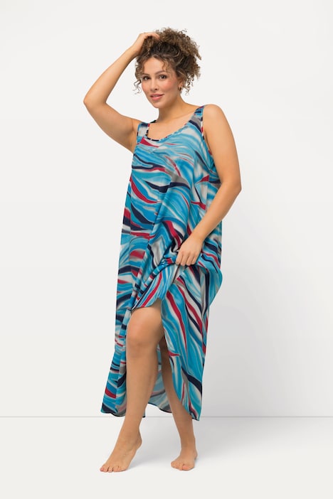 Kleid, Wellenmuster, A-Linie, Rundhals, ärmellos