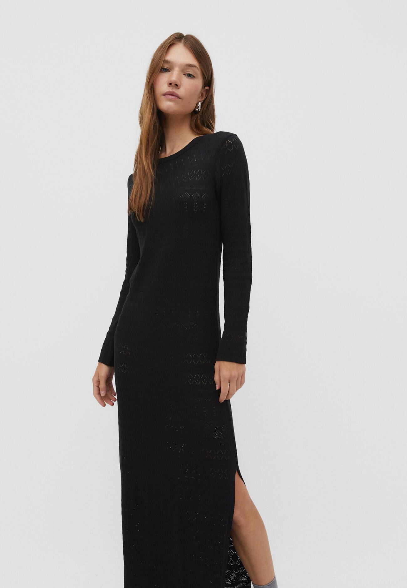 Vestido longo de malha aberta