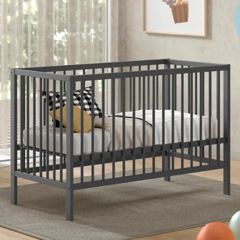 Vipack Babybed Dino - 60 x 120 cm - verstelbaar - antraciet dennenhout