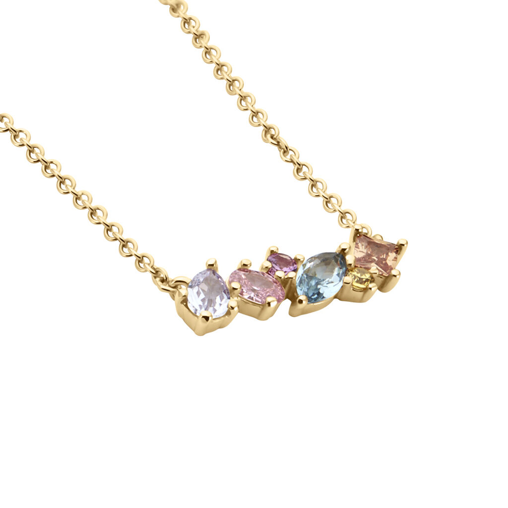 Collier Ikaia Plaqué Or Jaune Aqua Marine Synthétique Oxyde
