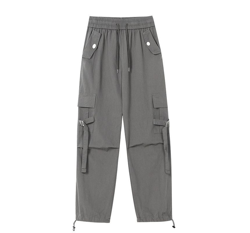 Supernova - Hoge taille, effen, baggy cargobroek met trekkoord