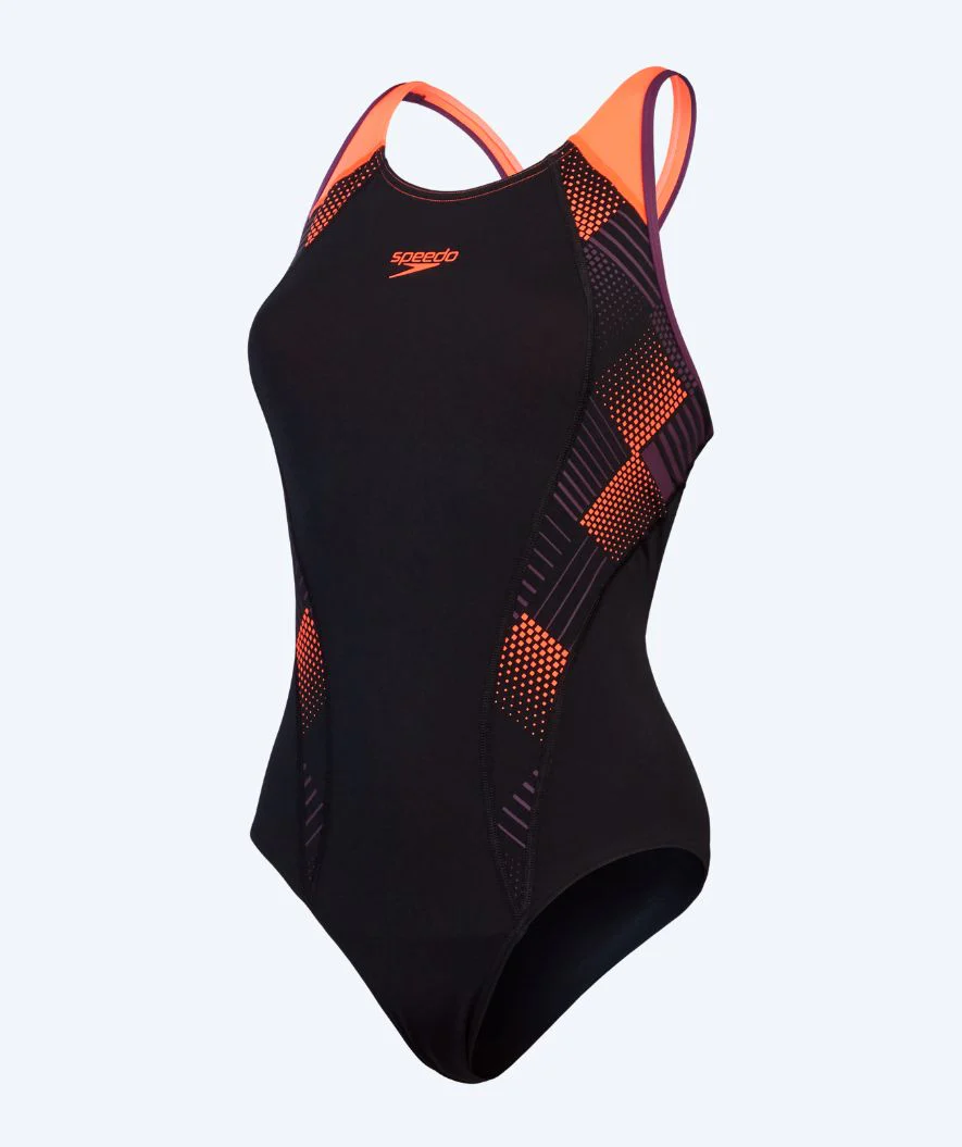 Speedo badedragt til damer - Placement Laneback - Sort/orange