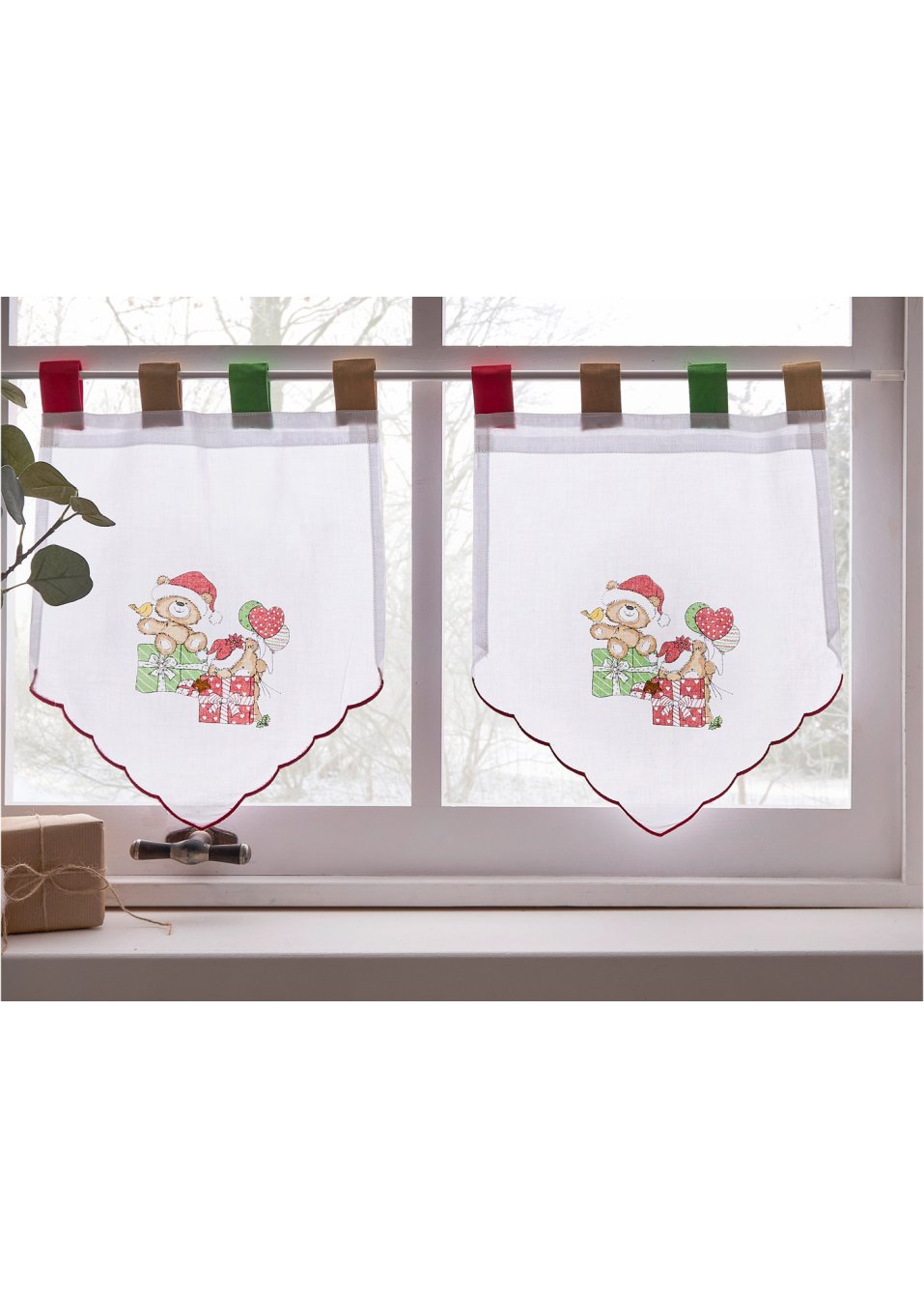Brise-bise en coton avec broderie ourson (Ens. 2 pces.)