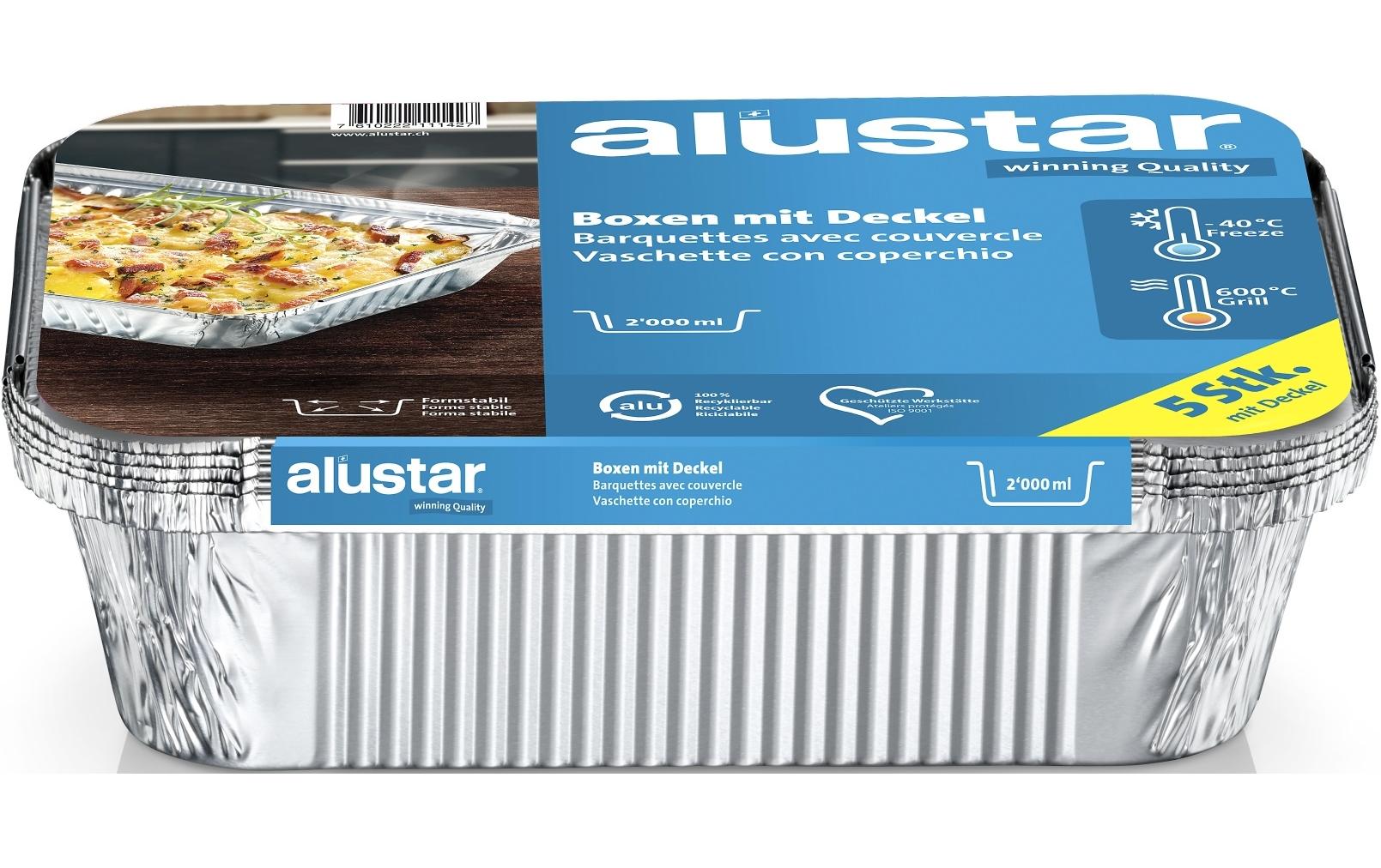 Grillschale mit Deckel 26 x 19 x 5.6 cm, 5 StückBoxen aus Aluminium mit Deckel