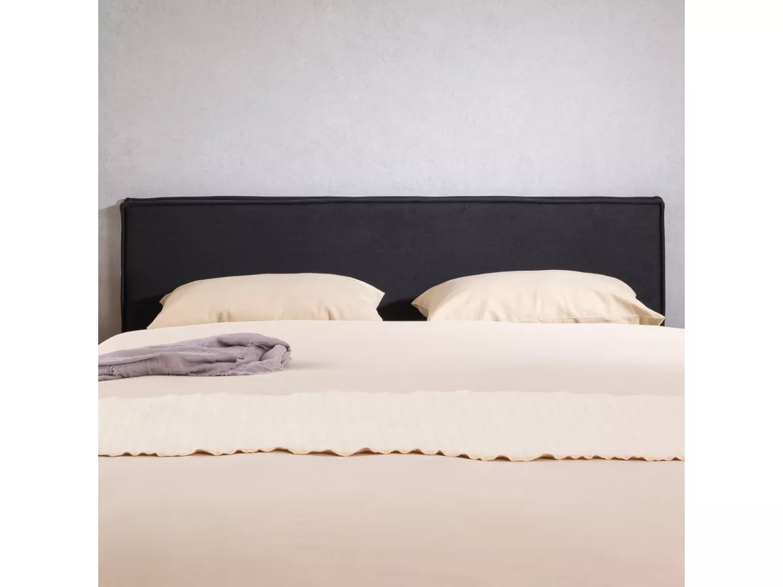 Tête de lit DACIO 120 rembourrée, En tissu polyester pour lit 120 cm, Sur pieds en plastique, Noir