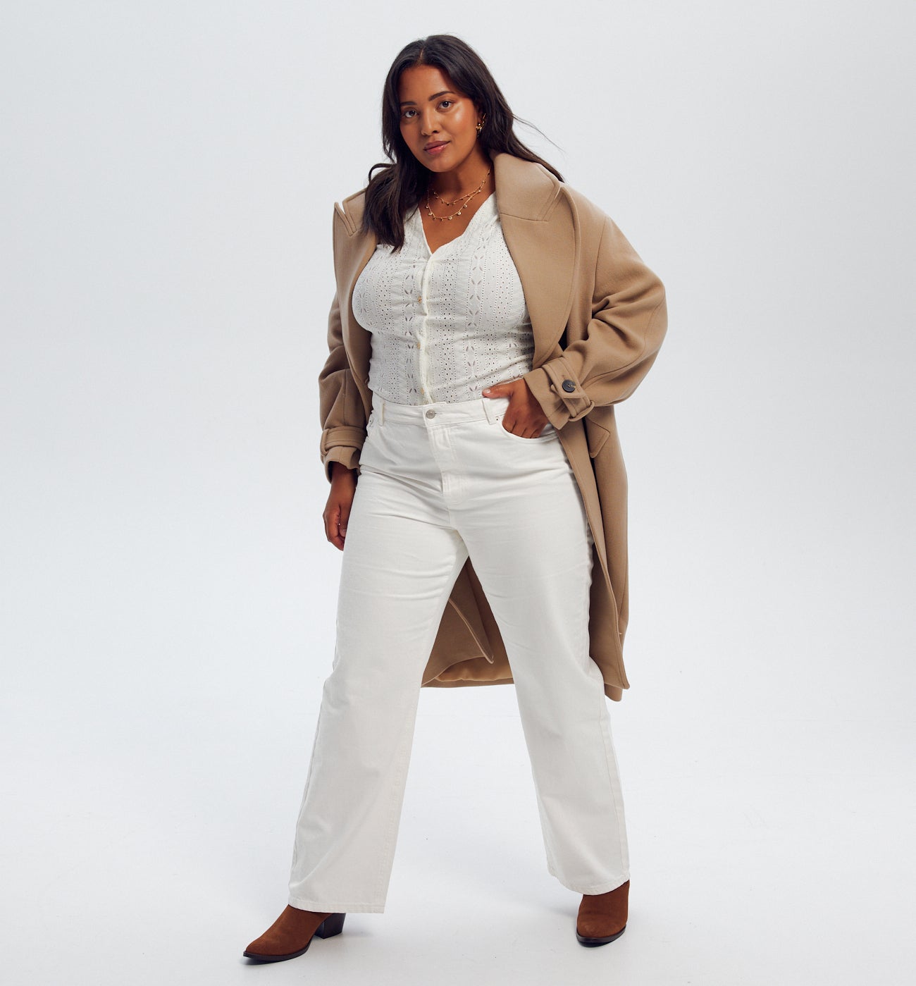Pantalon large baggy Femme - Ecru