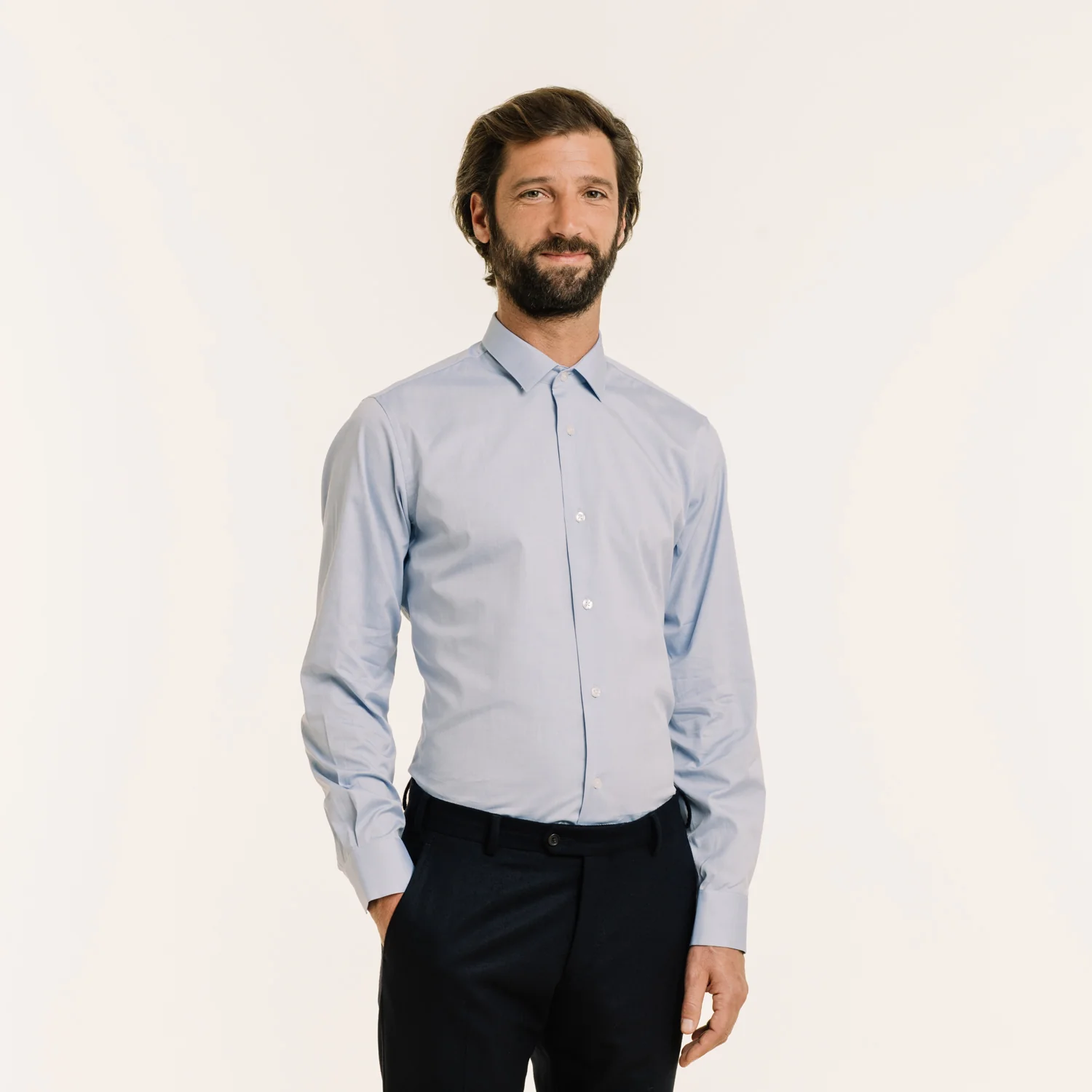 Blue double-twisted Oxford shirt