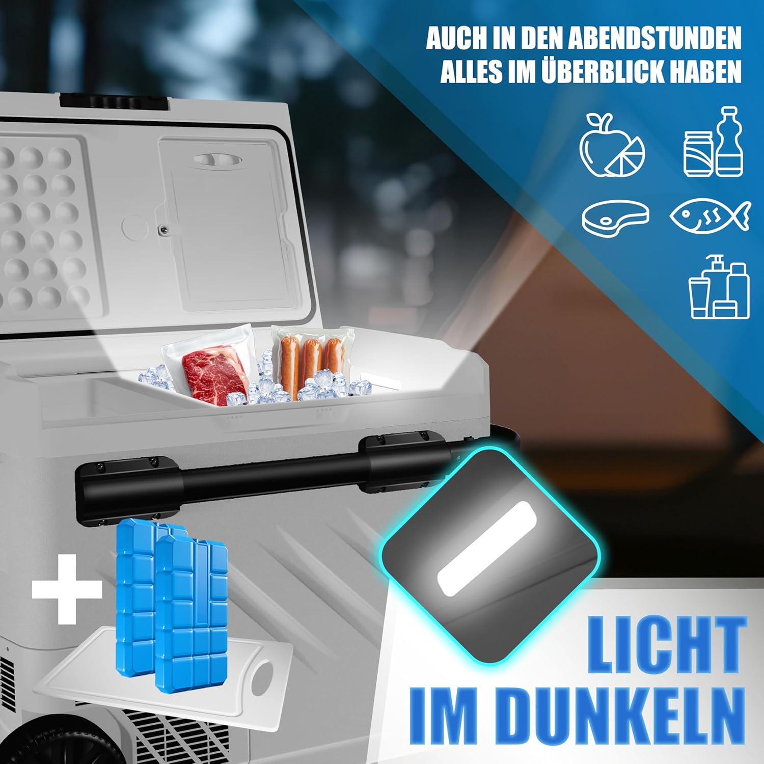 KESSER® Kompressor Kühlbox elektrisch 51 Liter | Camping Gefrierbox mit LED-Touch| Mit APP-Steuerung & Kühlakkus USB-Anschluss 12/24 V 230V | Kühlschrank Kühlung bis -20 °C für Auto LKW Weiß Schwarz