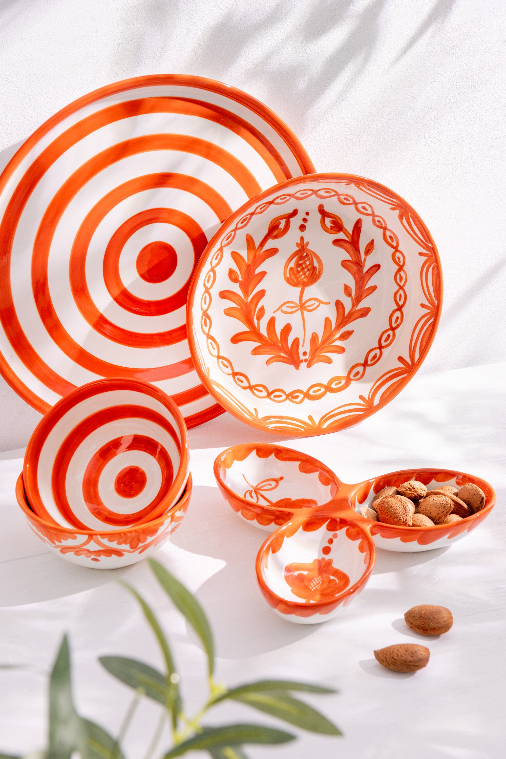 J-Line kom Granada Stripes High - keramiek - wit|oranje - sm