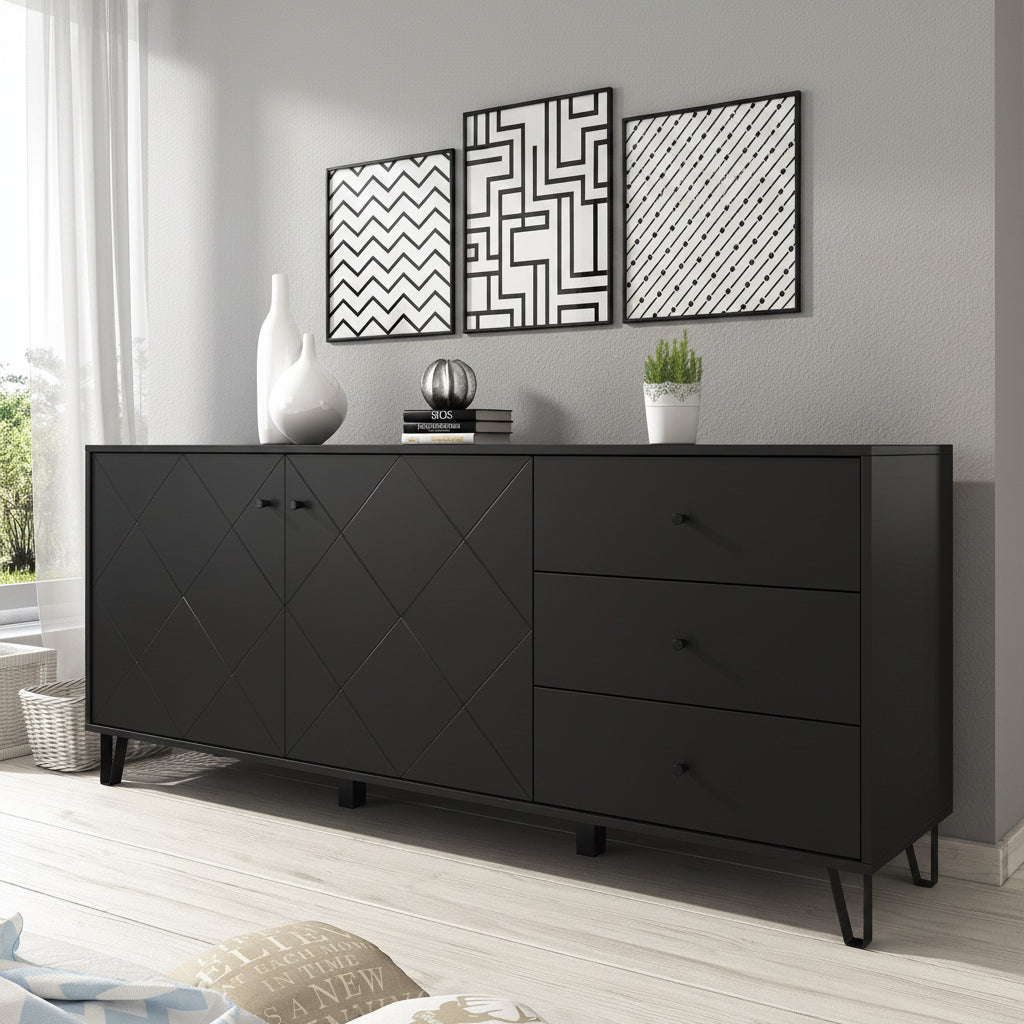 Barlo - Dressoir - Mat zwart - 183x40x75 cm
