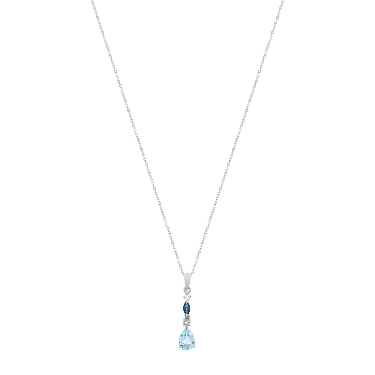 Collier or 375 blanc topazes saphir diamant 45 cm
