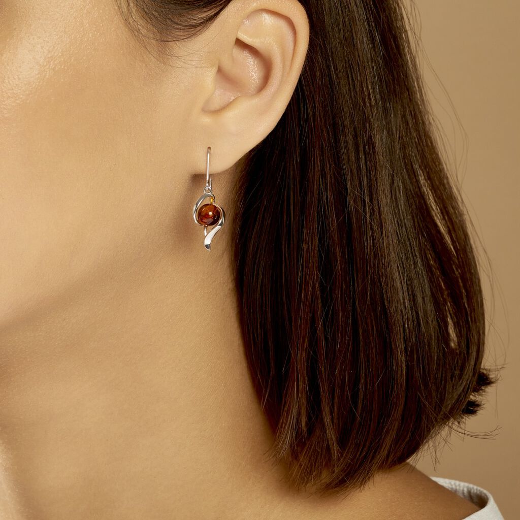 Boucles D'oreilles Pendantes Hilarionne Argent Blanc Ambre