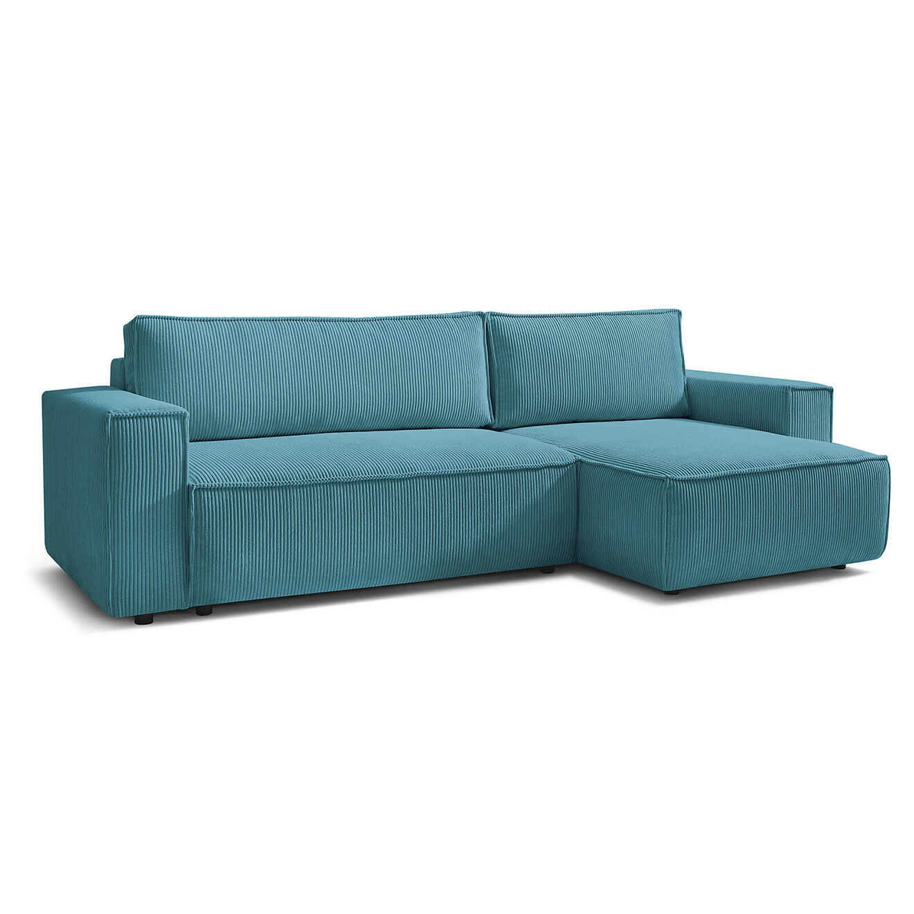 Bobochic Canapé d'angle convertible reversible Nihad en velours côtelé bleu foncé - 282x153 cm