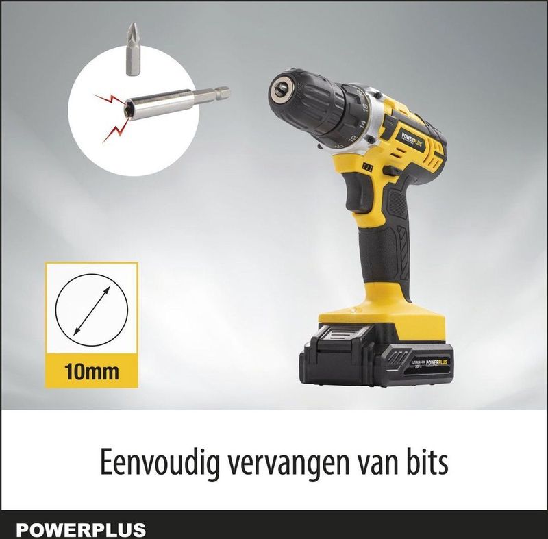 Powerplus - Accuboormachine - 20V - Zwart - Inclusief 3 Accu's