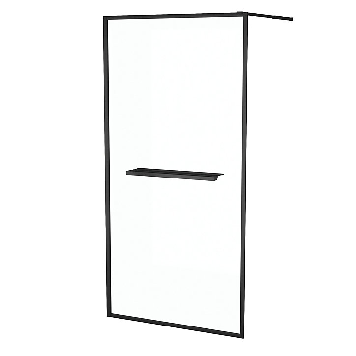 Paroi de douche à l'italienne fixe 100 x 200 cm, noir mat, Galedo Dark Edge Shelf