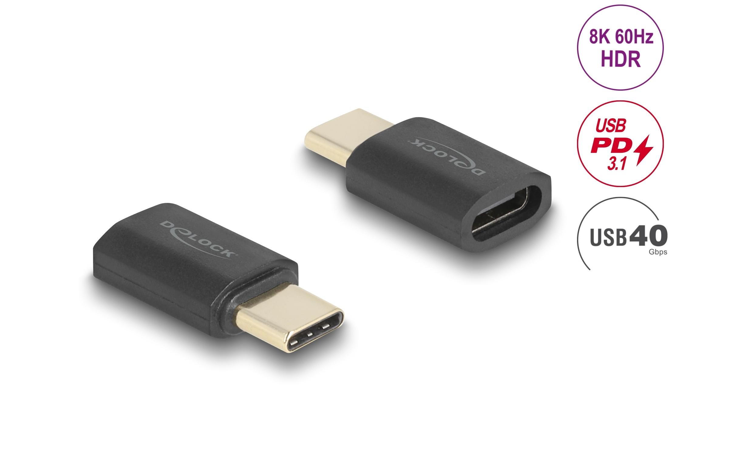 USB-Adapter 8K 60 Hz, PD3.1, USB-C Buchse - USB-C SteckerDelock USB Adapter 40 Gbps USB Type-C PD 3.1 240 W Stecker zu Buchse Portschoner 8K 60 Hz