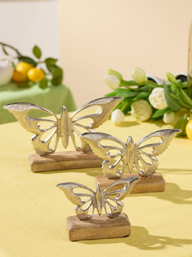 Schmetterlinge auf Base aus Mangoholz, 3er Set