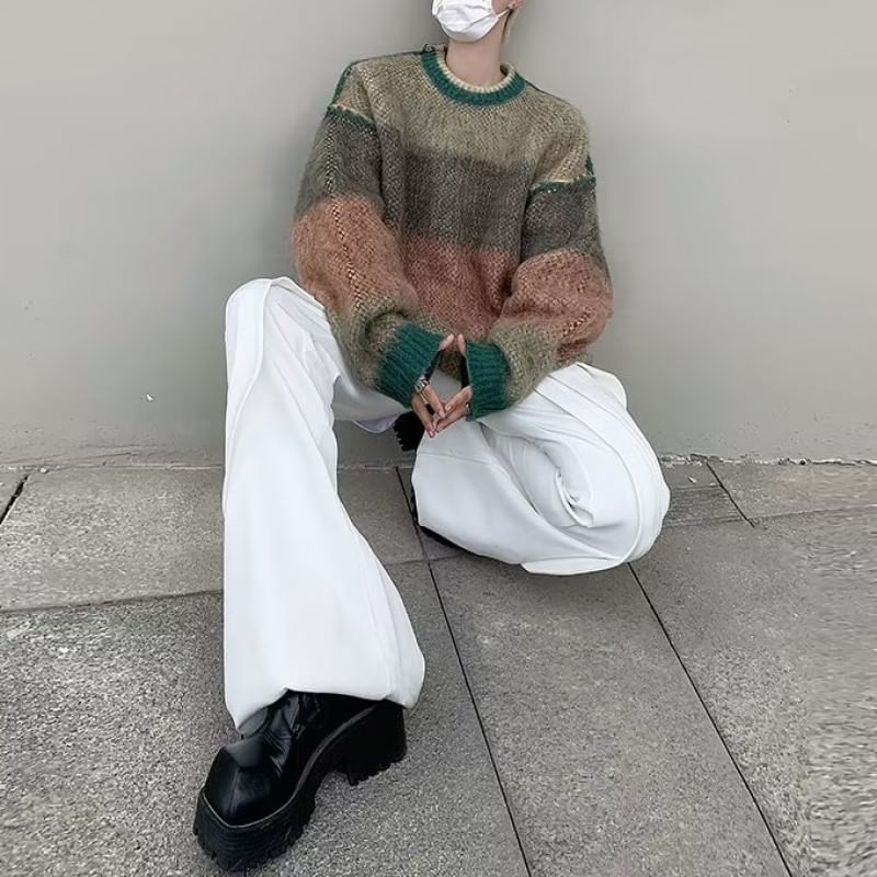 Zoslane - Gestreepte oversized trui met ronde hals
