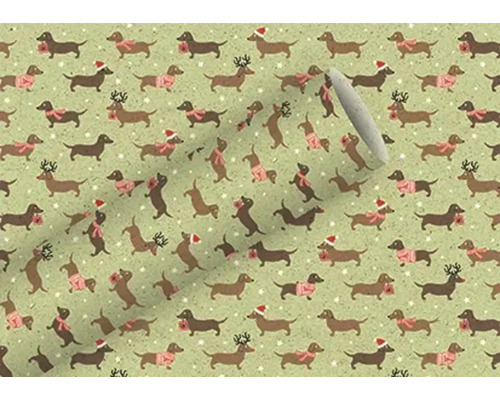 Cadeaupapier Kerst teckel groen