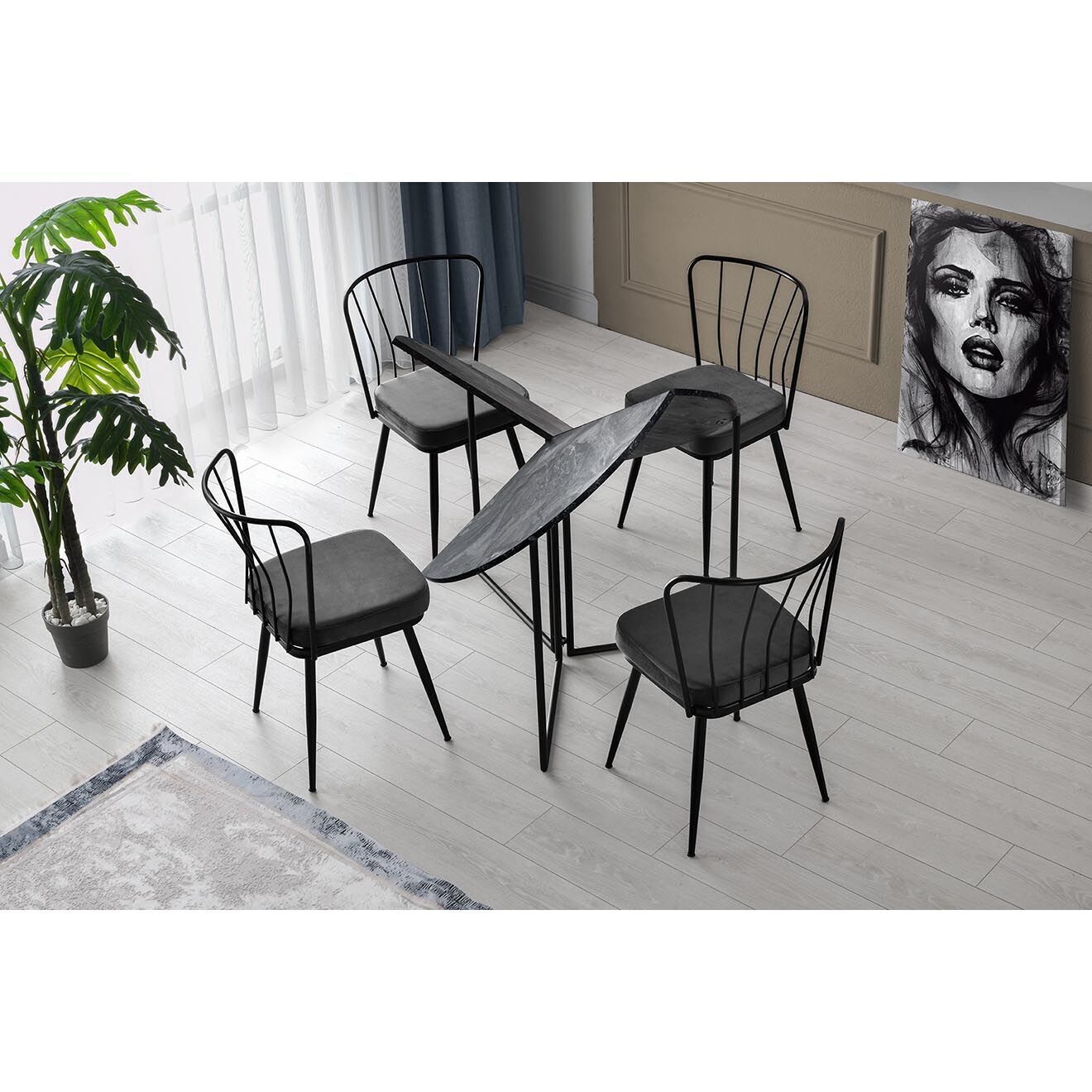 Wooden Art Table de salle à manger yaprak anthracite - 100x72x100 cm