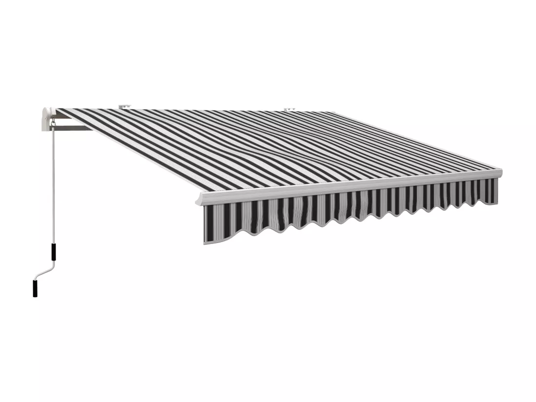 Store banne manuel rétractable alu. polyester imperméabilisé haute densité 4 x 2,5 m bleu blanc rayé