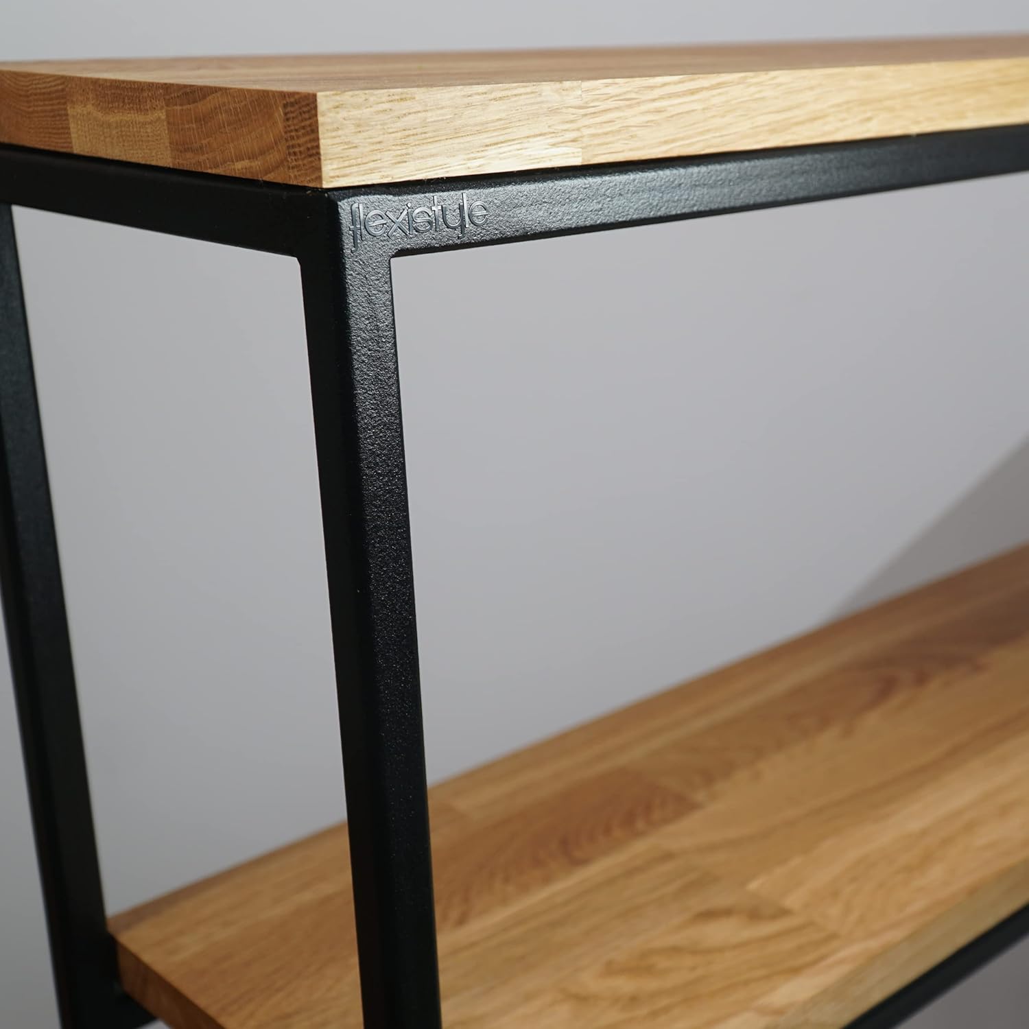 FLEXISTYLE Konsolentisch schwarz Metall Holz Eiche Industrial LOFT Design (60x80x20 Zwei Regale)